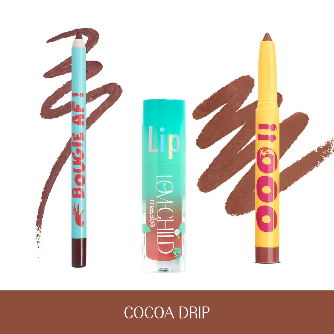 Cocoa Drip- Lip Liner, Crayon and Lip Gelato Oil Combo ( Bougie AF, OOO!, Guava Glitz)