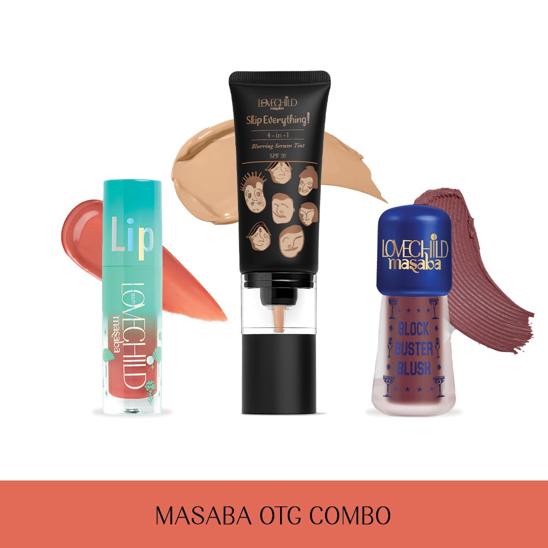 LoveChild Masaba OTG Combo - Serum Tint, Crème Blush and Lip Gelato Oil Combo (Moody Mama, Pinky Ponky, Passion Plum)