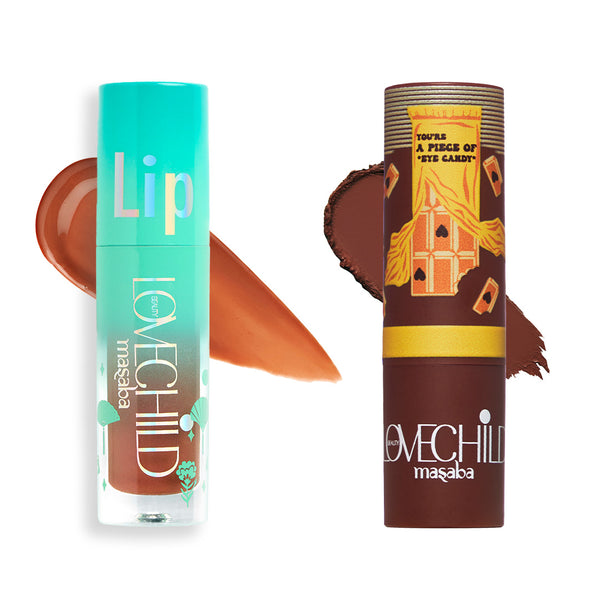 LoveChild Masaba Nudey Cocoa Pout Lips Combo - Brown Berry & Barfee Lip Oil & Bullet Lipstick