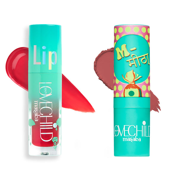 LoveChild Masaba Cherry Lip Tart Lips Combo- Cherryccino and Meetha Lip Oill & Bullet Lipstick