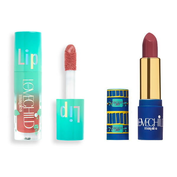 LoveChild Masaba Subtle Sunset Lips Combo - Guava Glitz and Mint to be Lip Oil & Bullet Lipstick