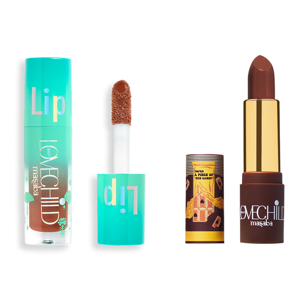 LoveChild Masaba Nudey Cocoa Pout Lips Combo - Brown Berry & Barfee Lip Oil & Bullet Lipstick
