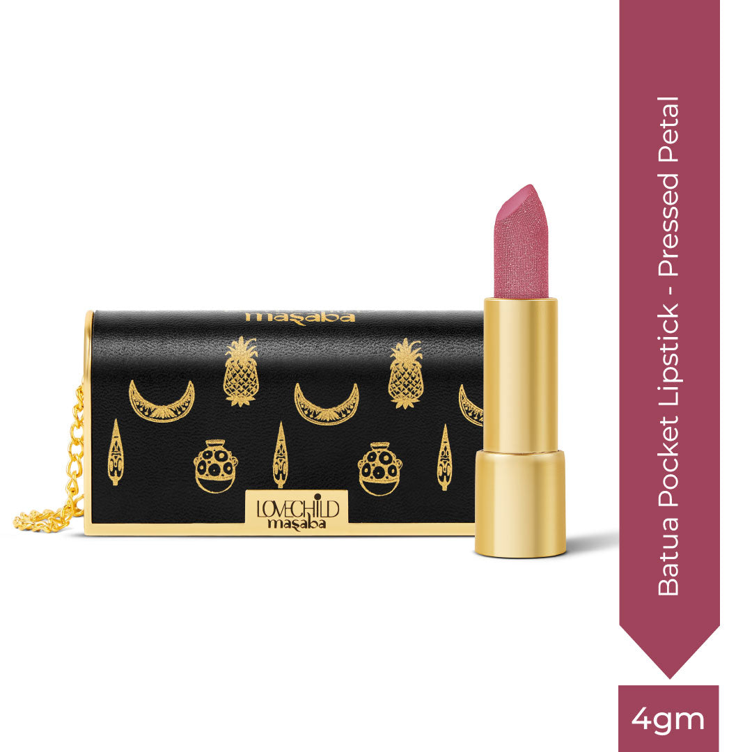 Batua Pocket Lipstick - Pressed Petal (Nude Pink) Rich Satin Finish With In-built Mirror