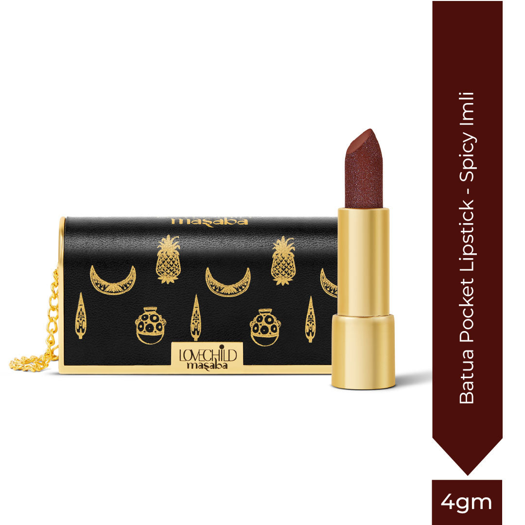 Batua Pocket Lipstick - Spicy Imli (Dark Brown) Rich Satin Finish With In-built Mirror