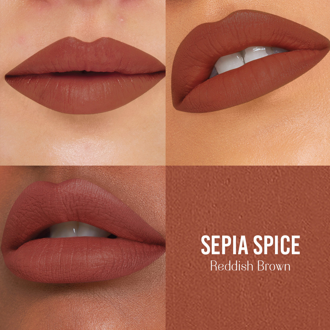 Sepia Spice - Bare Browns Ultra Matte Lipstick (Reddish Brown)- Intense color pay-off