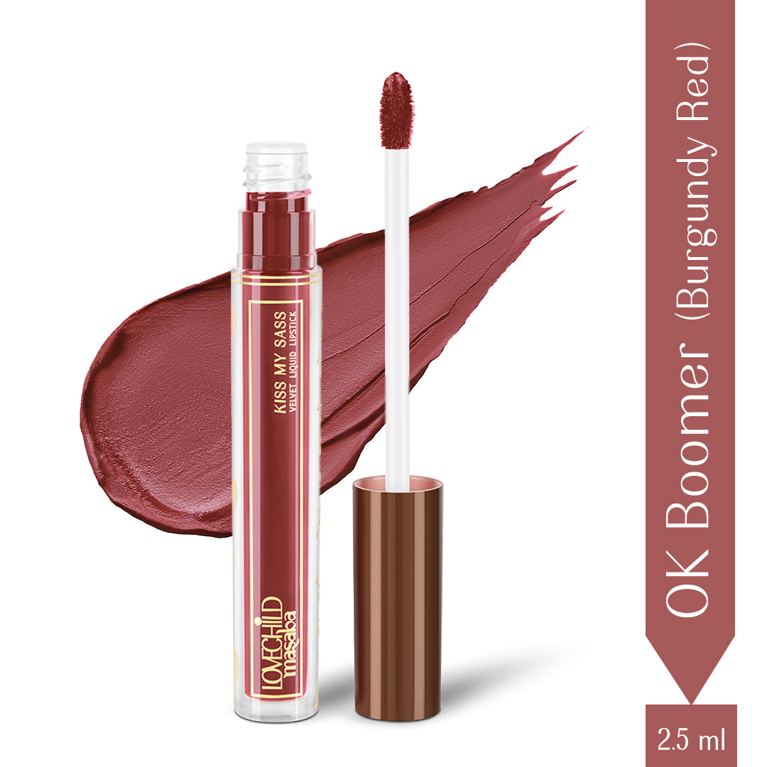 OK Boomer - (Burgundy Red) Kiss My Sass Velvet Matte Liquid Lipstick Transfer-Proof With Intense Color