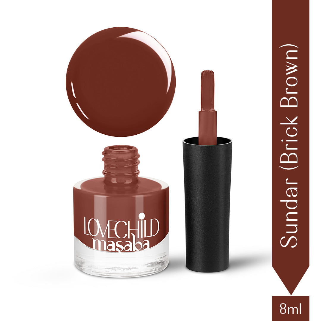 LoveChild Masaba -  Sundar | Breathable Brick Brown Glossy Nail Paint, 8ml