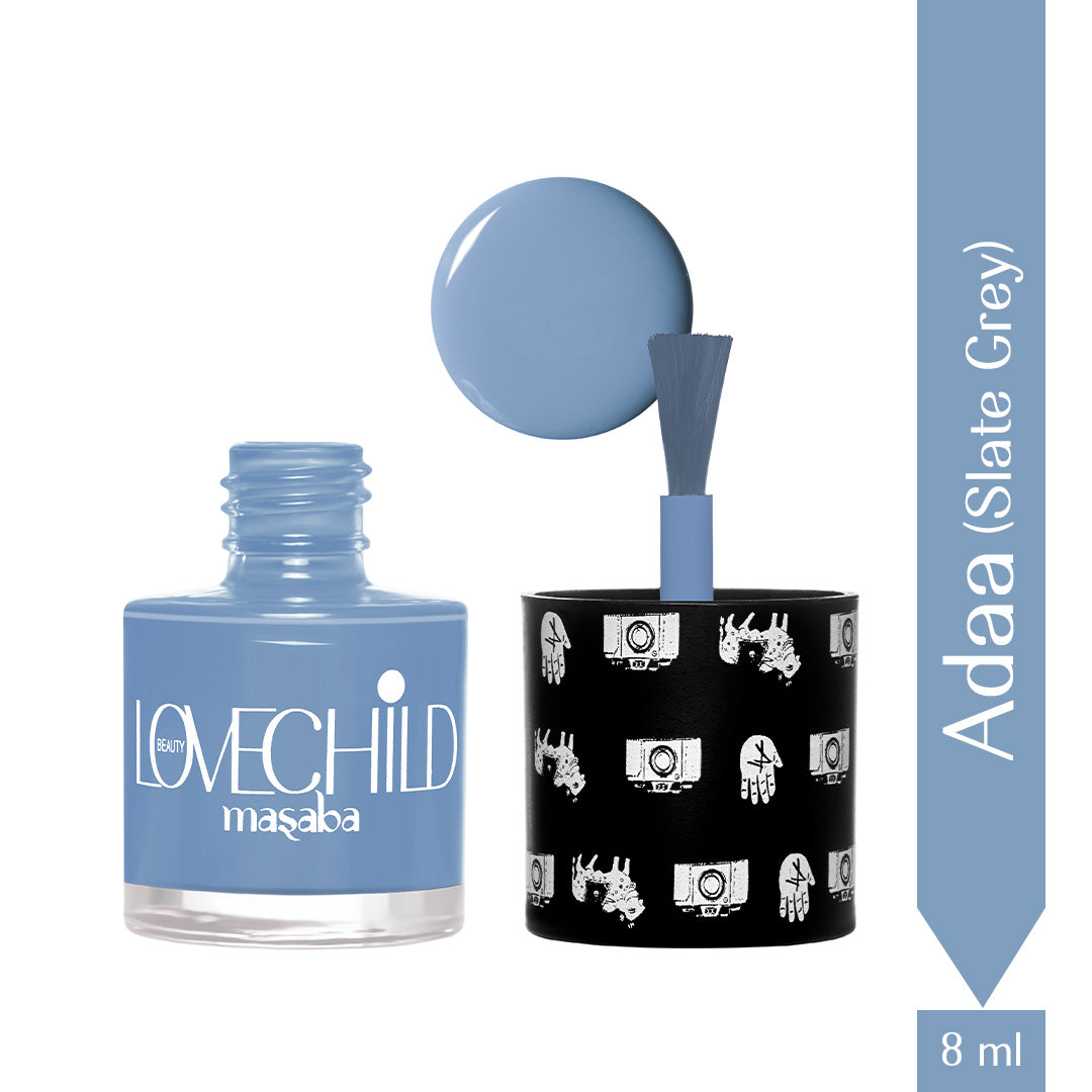 LoveChild Masaba -  Adaa | Breathable Slate Grey Glossy Nail Paint, 8ml