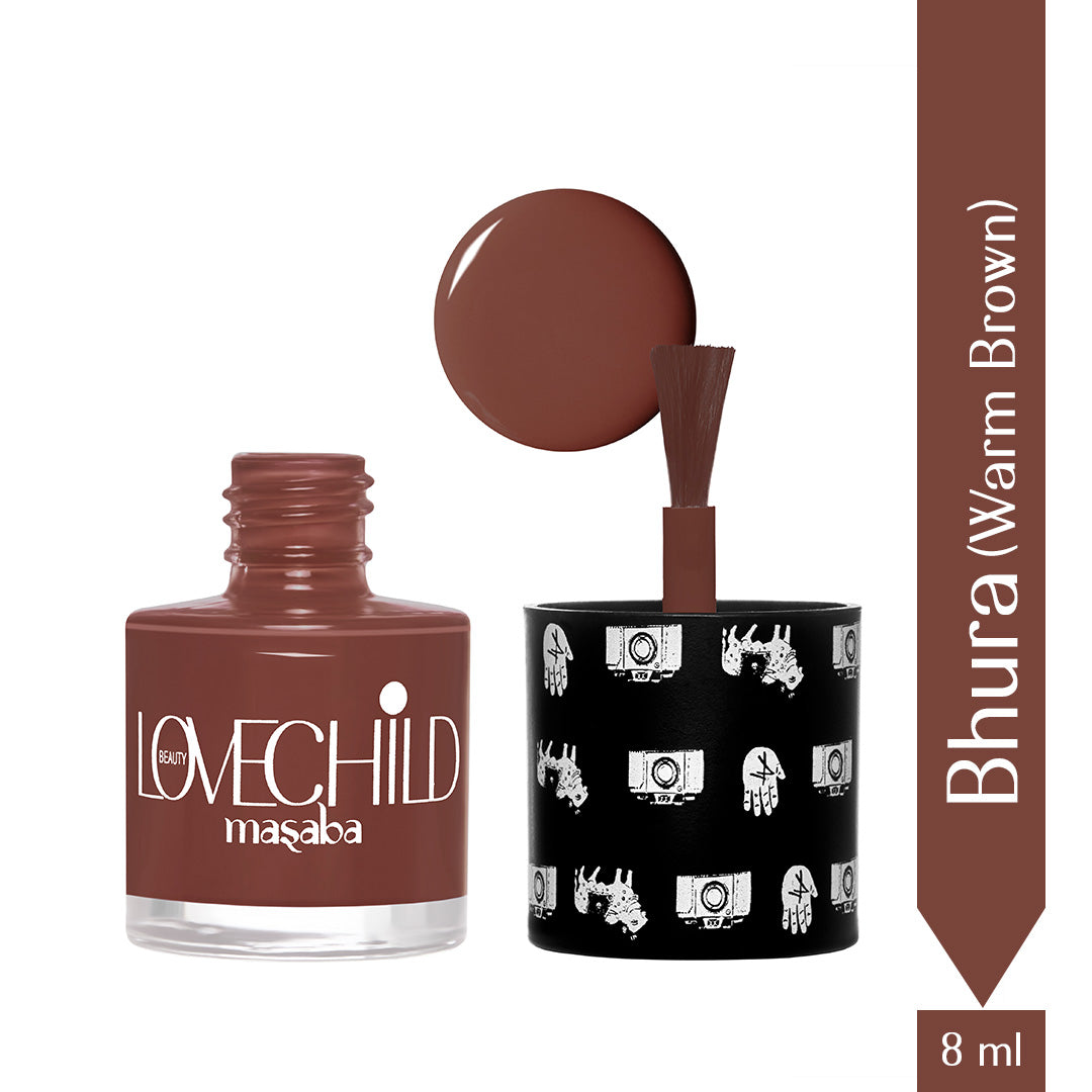 LoveChild Masaba -  Bhura | Breathable Warm Brown Glossy Nail Paint, 8ml