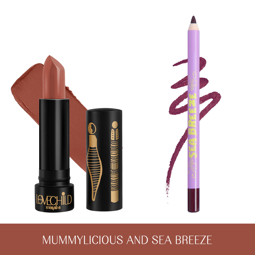 Cappuccino Kiss- Ultra Matte Lipstick & Lip Liner Combo (Mummylicious & Sea Breeze)