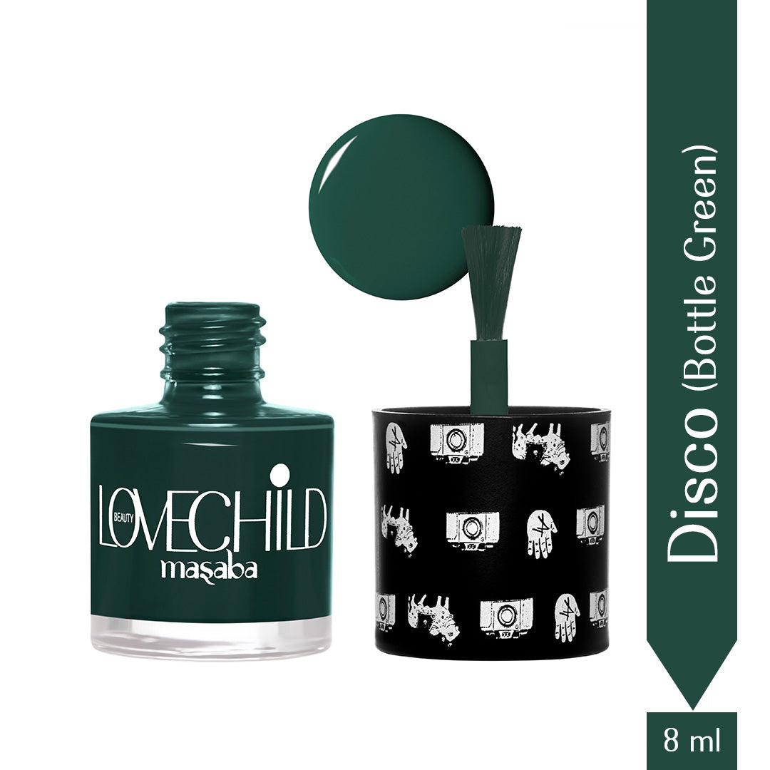 LoveChild Masaba -  Disco | Breathable Bottle Green Glossy Nail Paint, 8ml