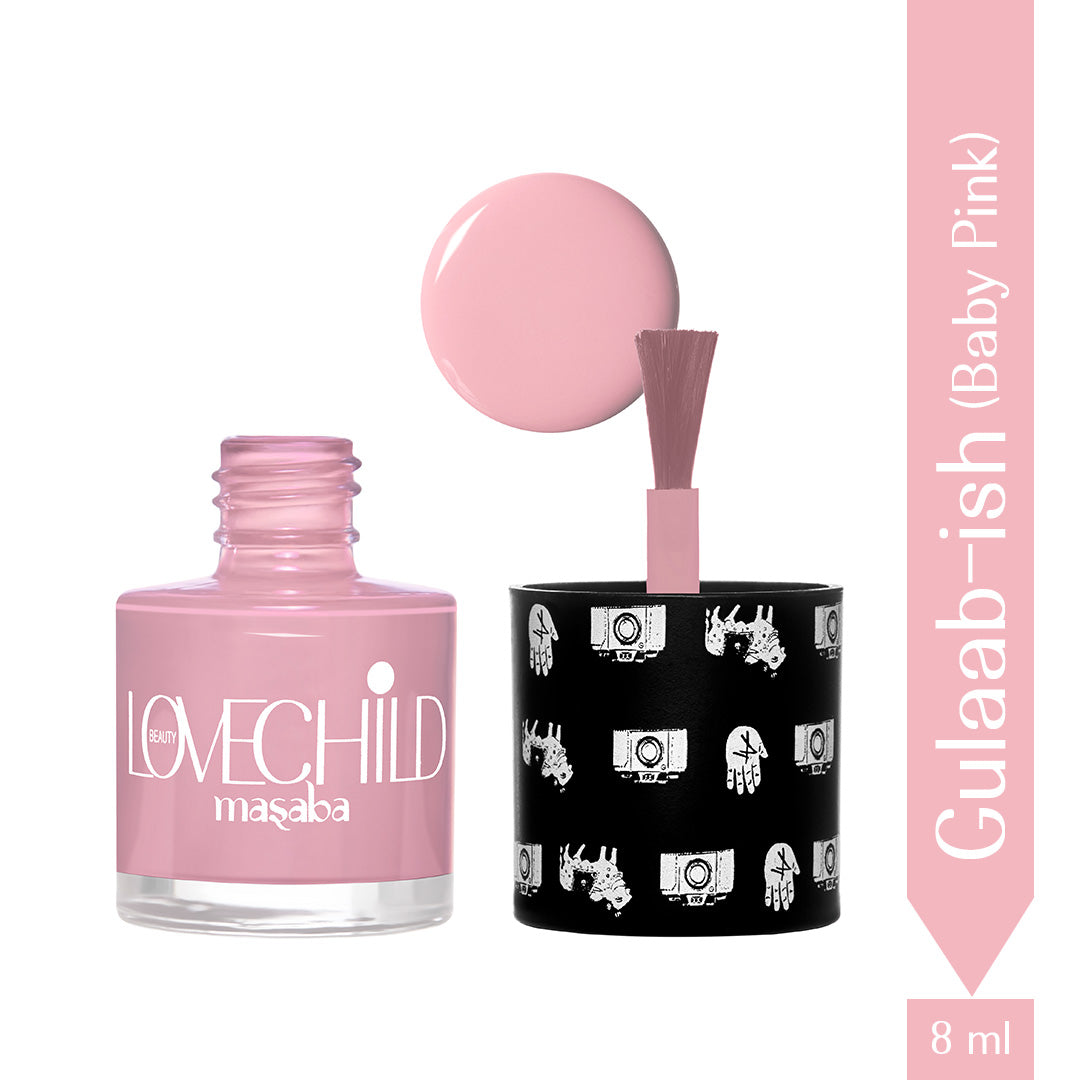 LoveChild Masaba -  Gulaab-ish | Breathable Baby Pink Glossy Nail Paint, 8ml