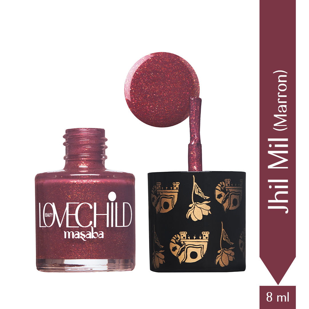 LoveChild Masaba - Jhil Mil | Maroon Shimmer Nail Paint, 8ml