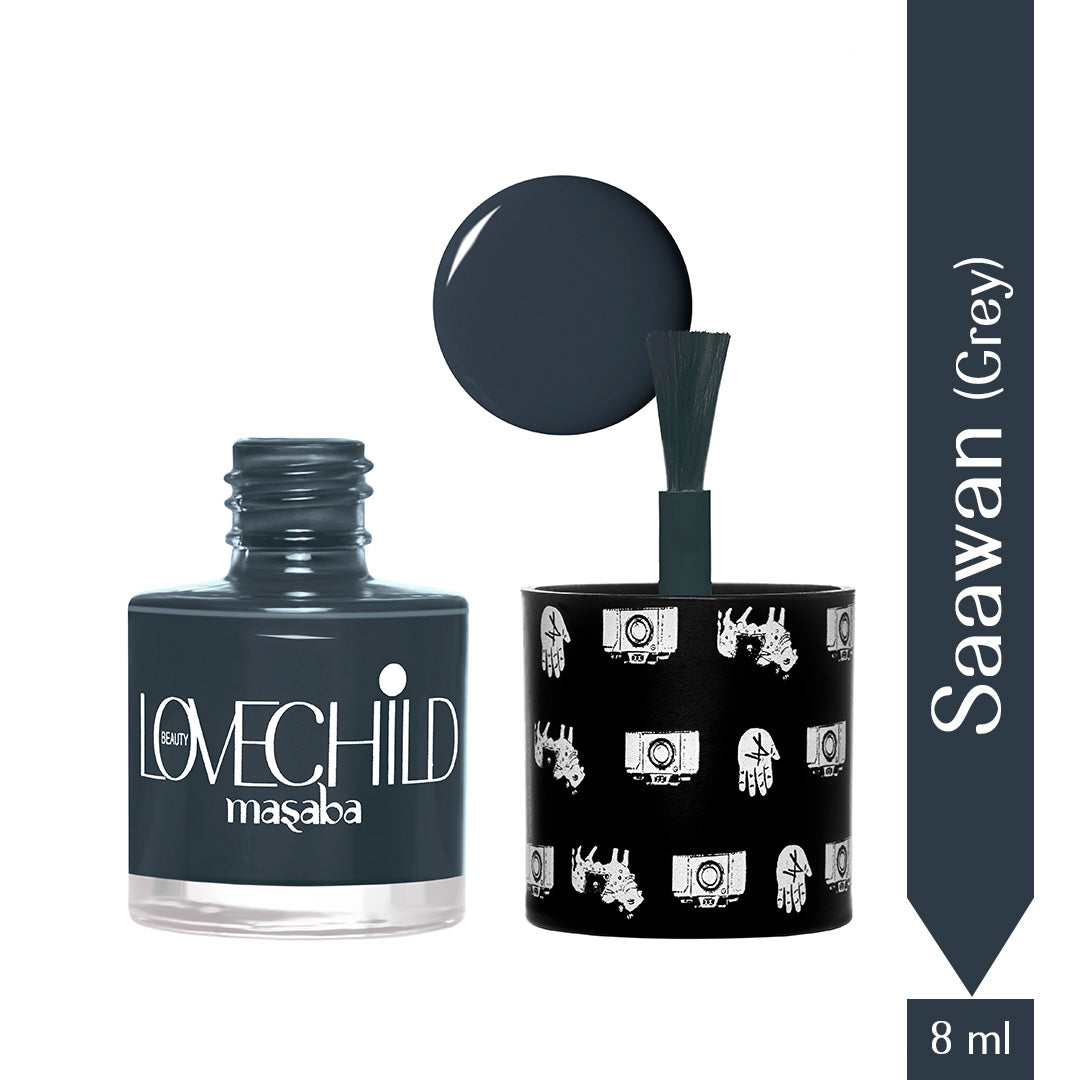 LoveChild Masaba -  Saawan | Breathable Grey Glossy Nail Paint, 8ml