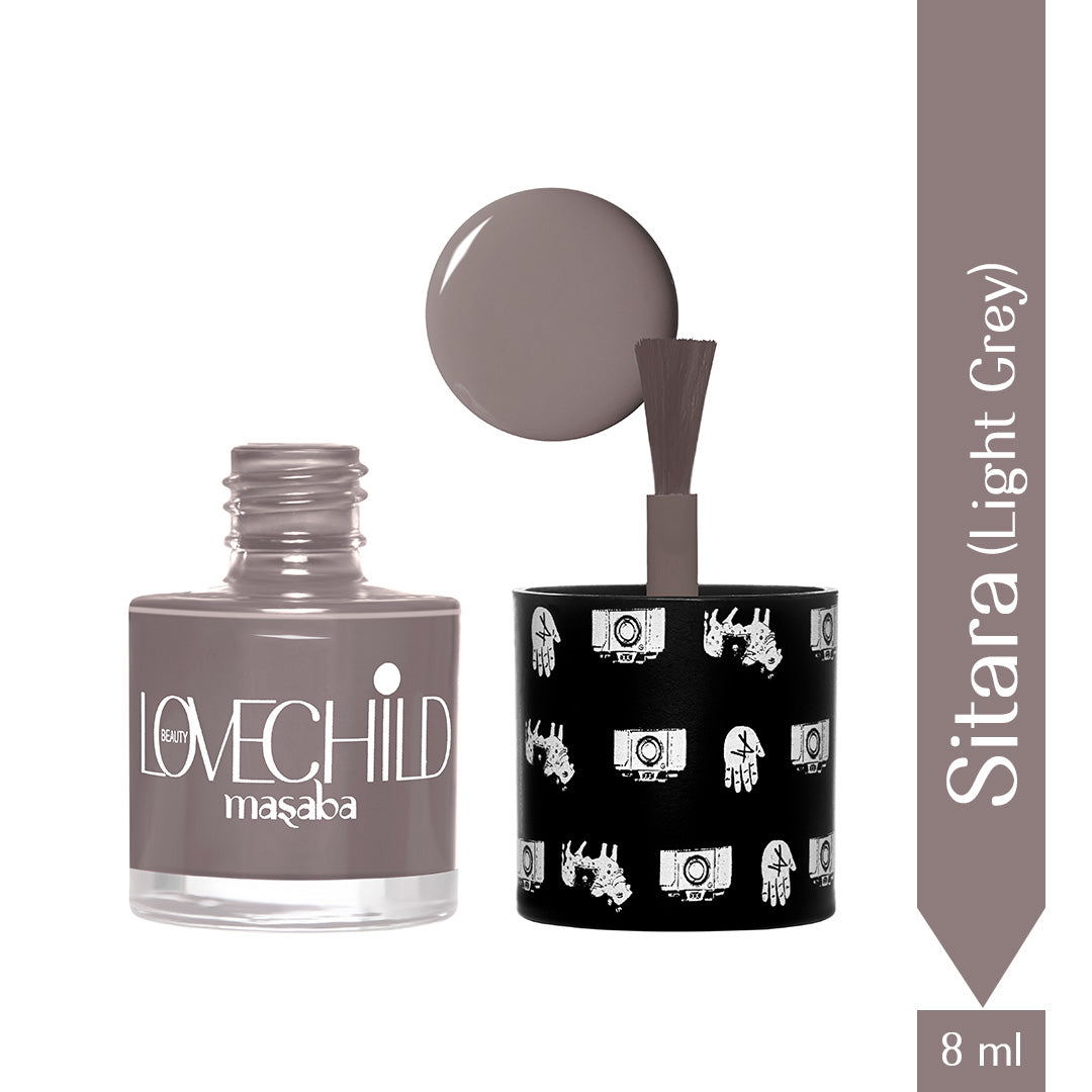 LoveChild Masaba -  Sitara | Breathable Light Grey Glossy Nail Paint, 8ml