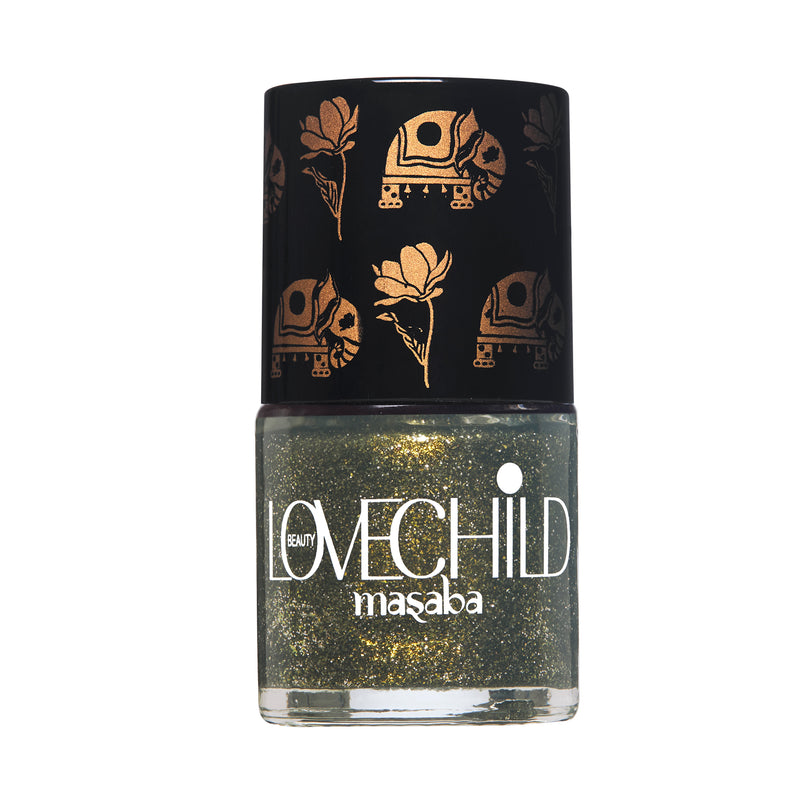 LoveChild Masaba - Phulkari | Olive Green Shimmer Nail Paint, 8ml