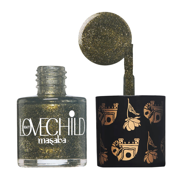 LoveChild Masaba - Phulkari | Olive Green Shimmer Nail Paint, 8ml